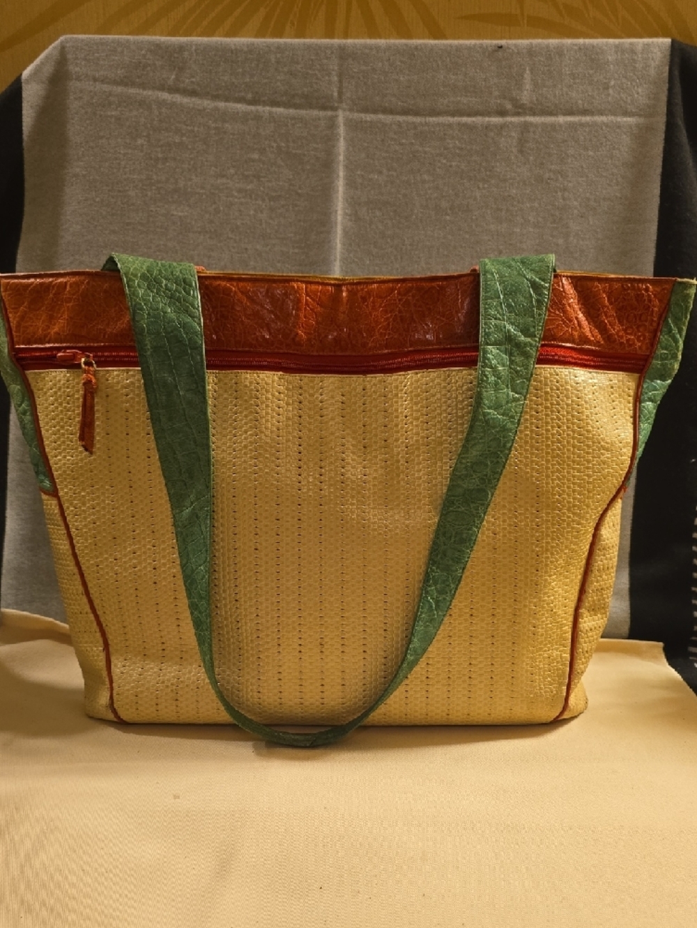 Sharif Multicolor Floral Patchwork Tote in Green, Pink, Orange & Yellow - Picture 2 of 10